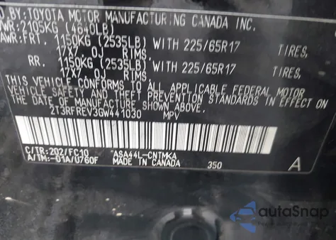 2016 Toyota Rav4 Xle from USA, damaged, VIN 2T3RFREV3GW441030